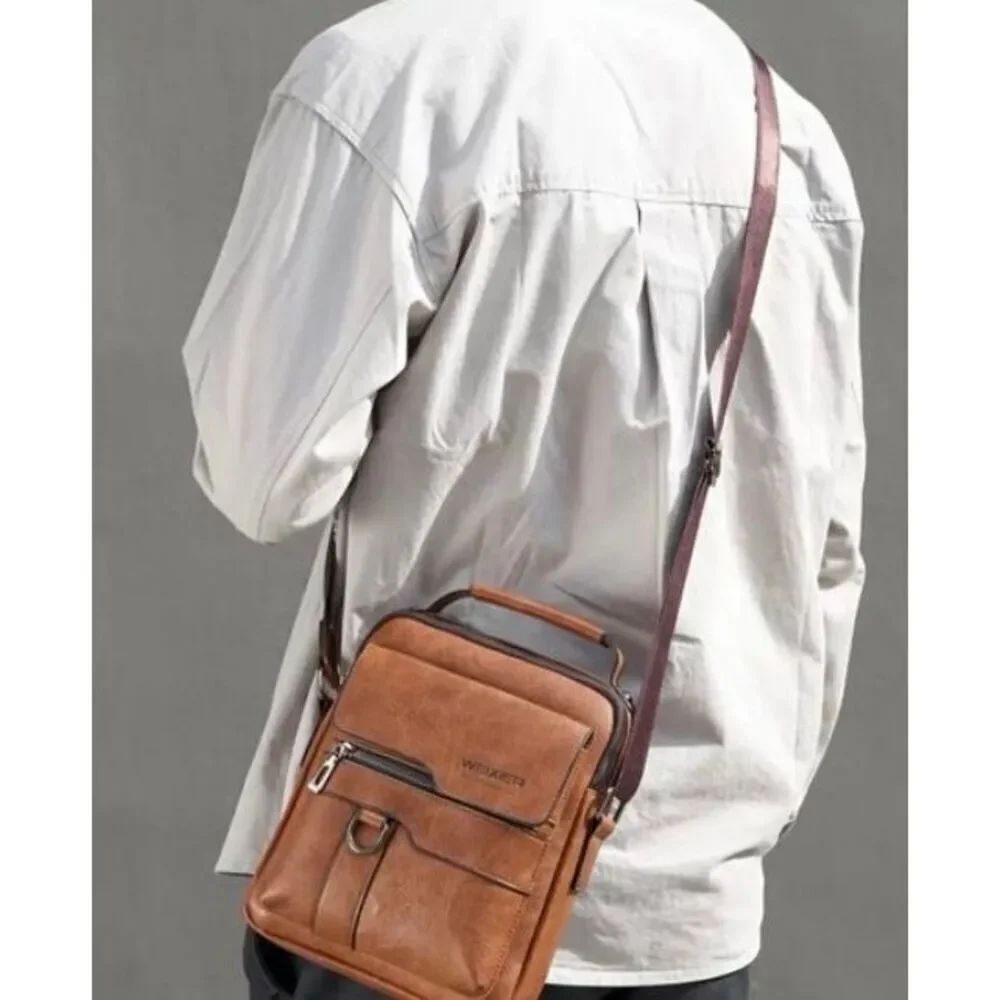 NWT WEIXIER Vintage Brown Shoulder Spacious Multi-Pocket Office Travel Bag